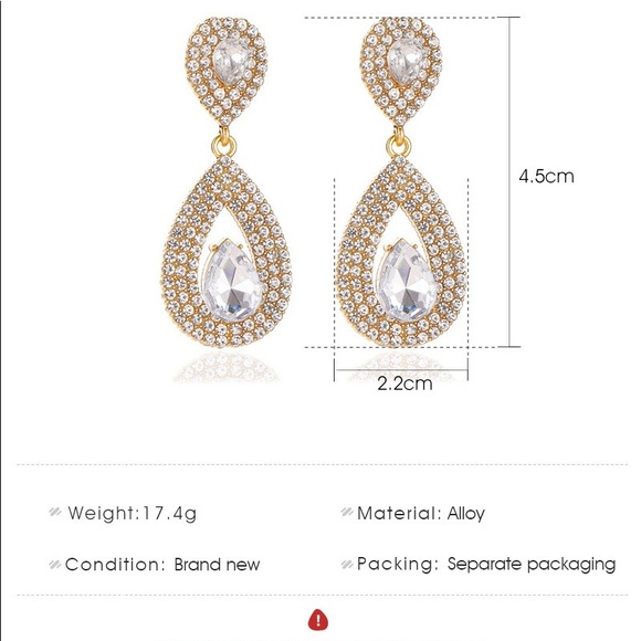 Silver Rhinestone Tear Drop Earrings - Picture 3 of 3